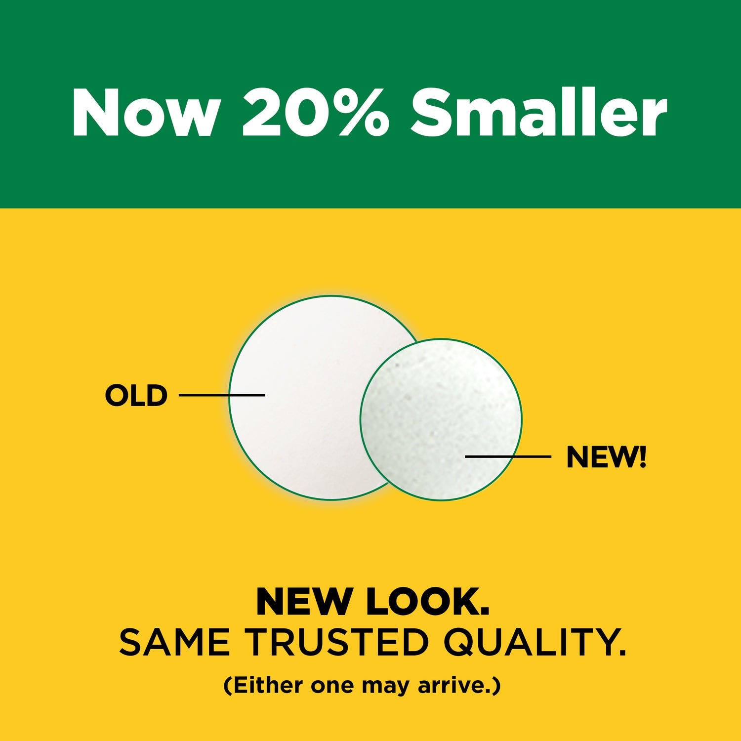 Vitamin D3 2000 IU (50 mcg) Tablets | Comparison of 'Old' and 'New' products with text on a green and yellow background