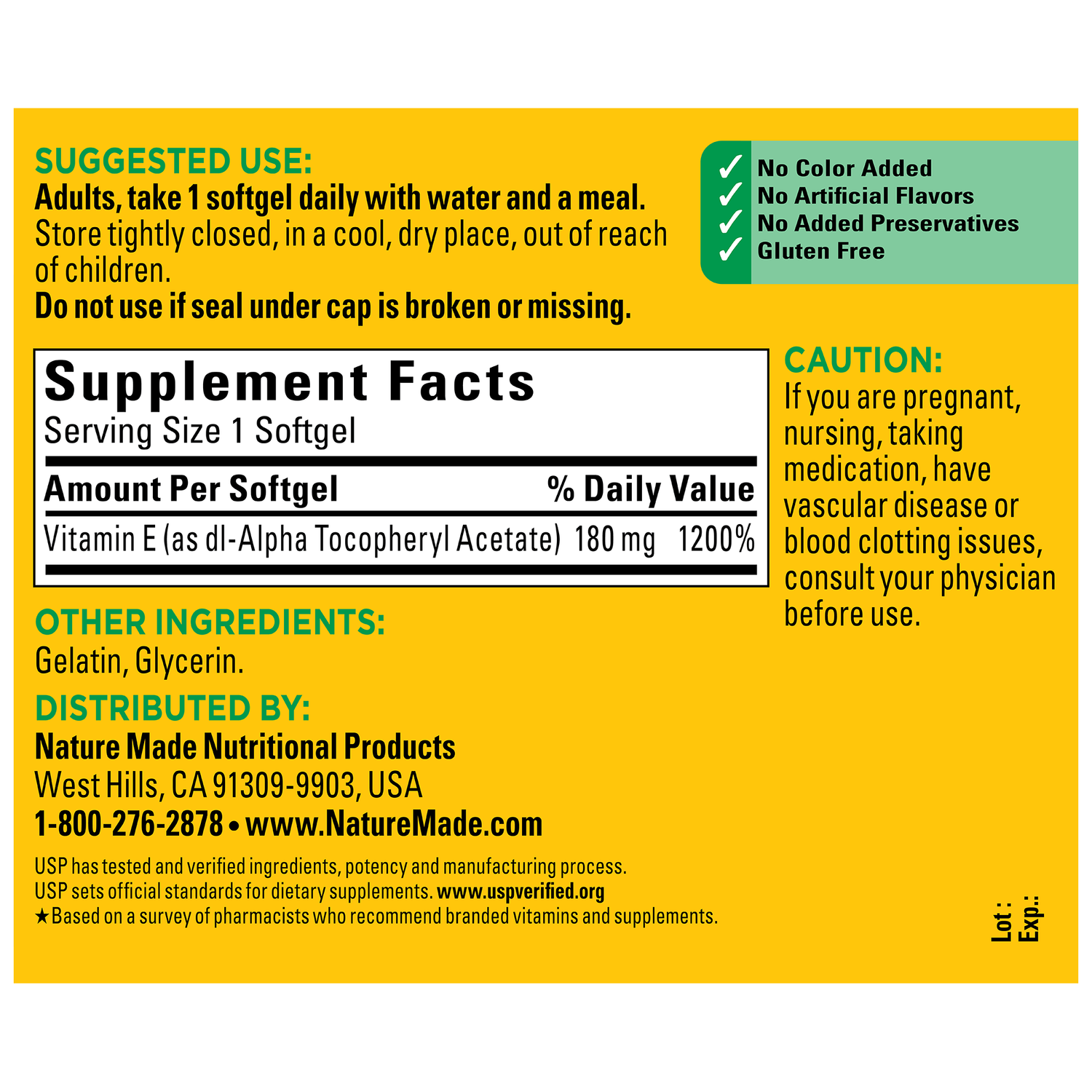 Vitamin E 400 IU (180 mg) dl-Alpha Softgels | 180