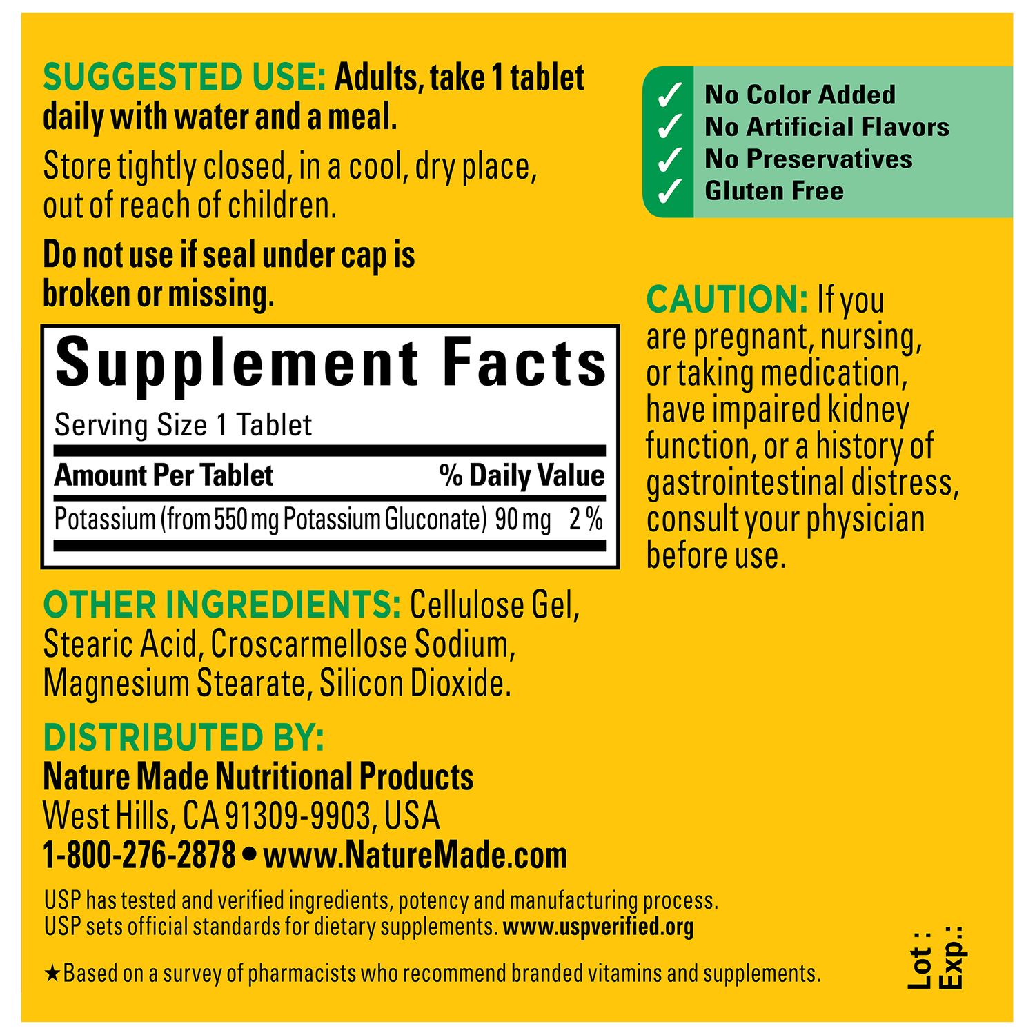 550 mg Potassium Gluconate Tablets | 