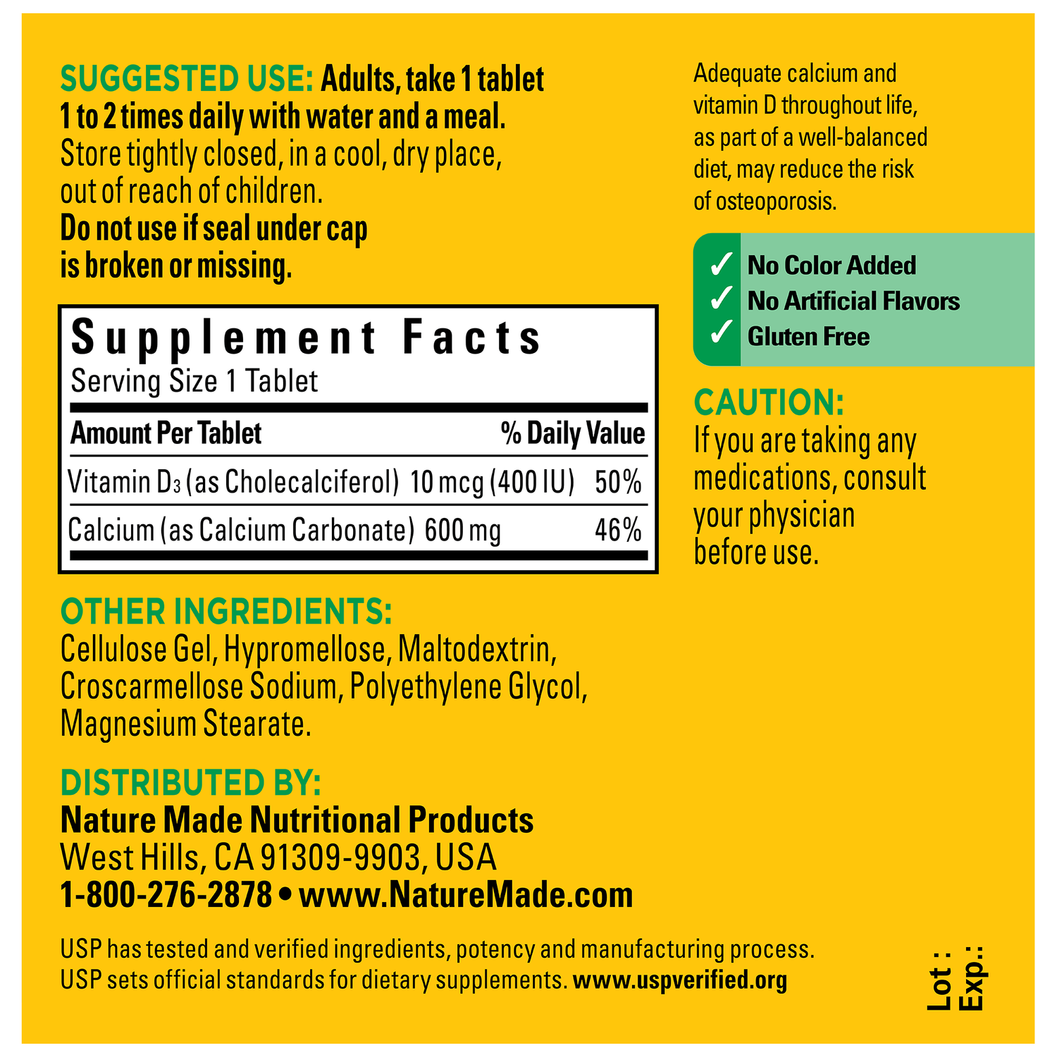 Calcium 600 mg with Vitamin D3 Tablets | 60