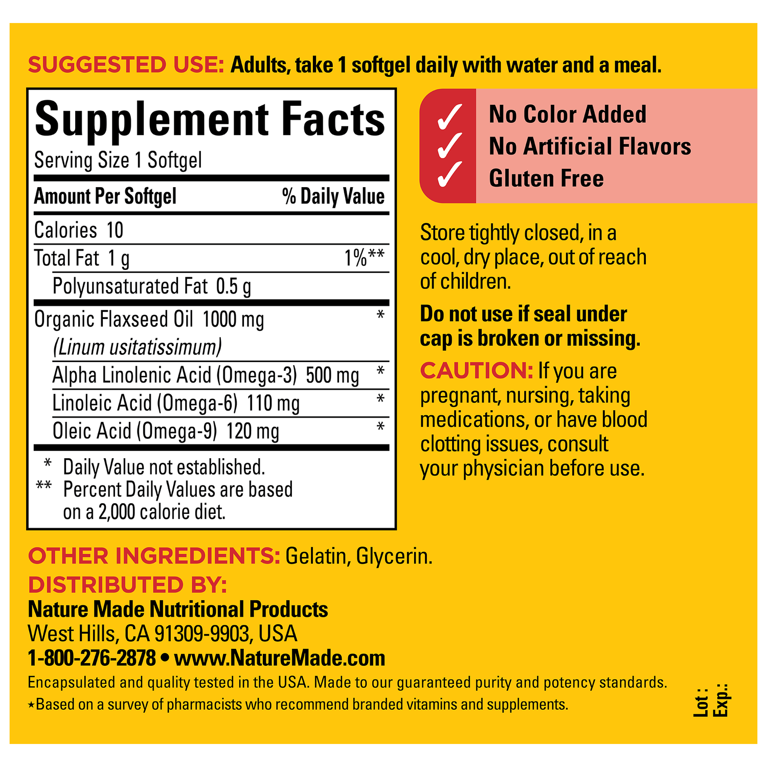Flaxseed Oil 1000 mg Softgels | 100