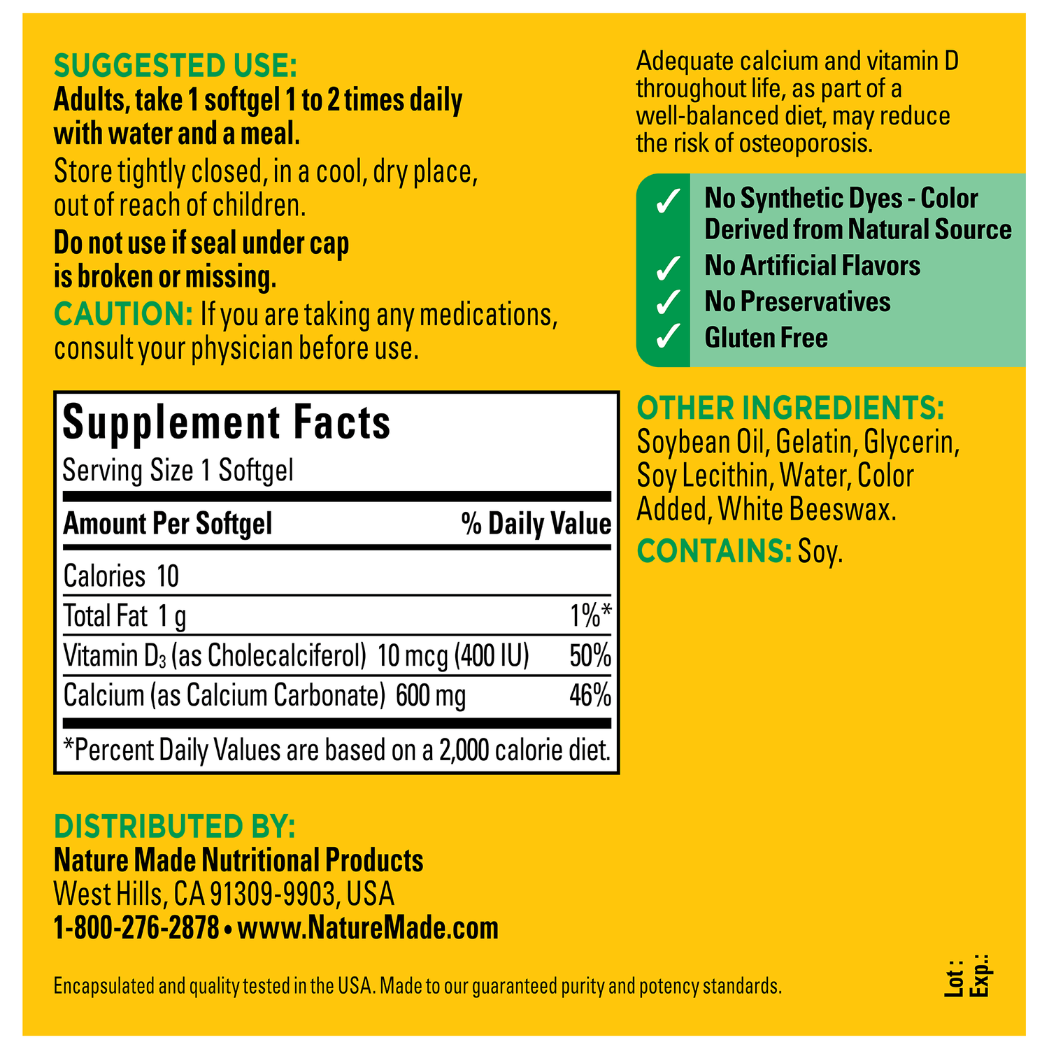 Calcium 600 mg with Vitamin D3 Softgels | 