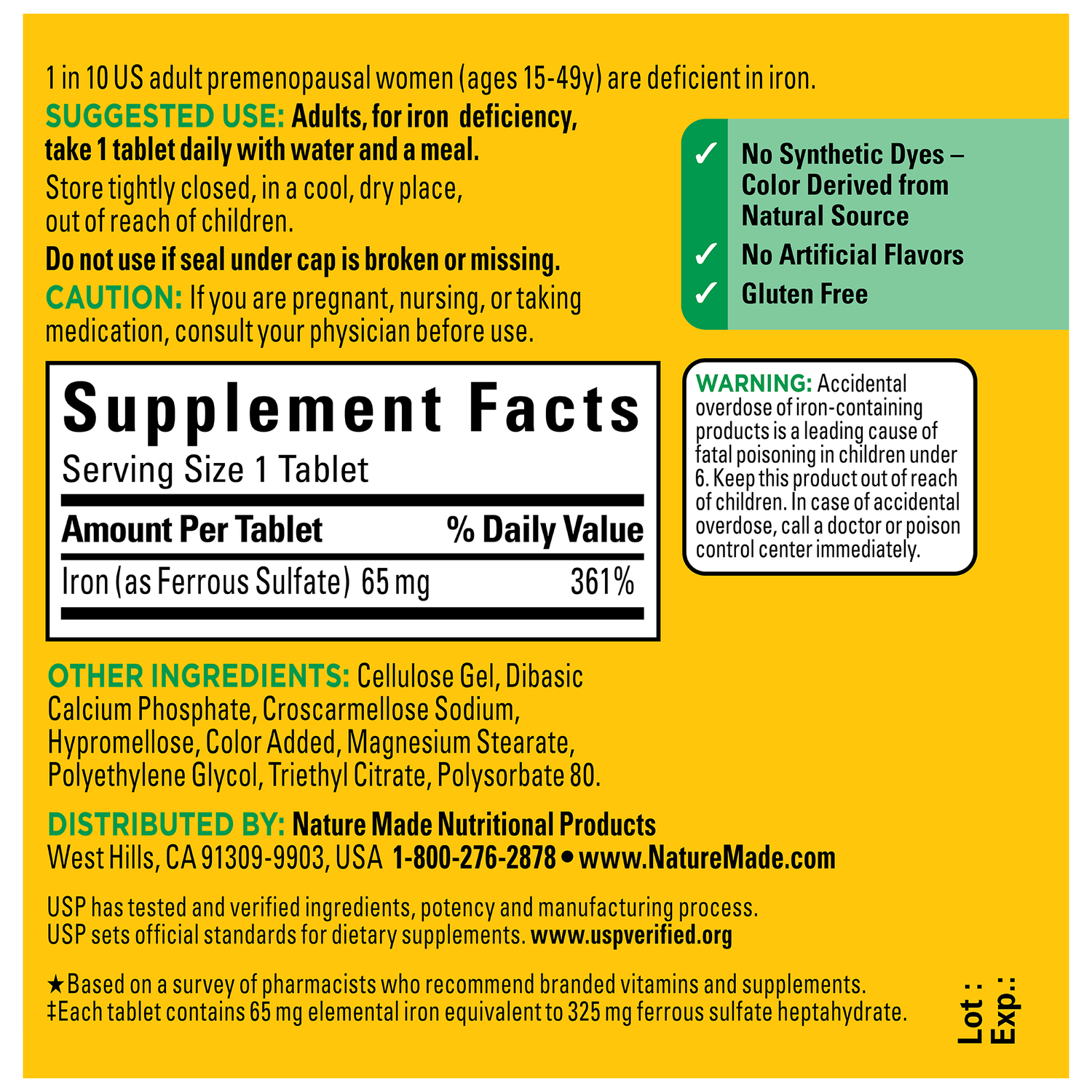 Iron 65 mg Tablets (325 mg Ferrous Sulfate) | 