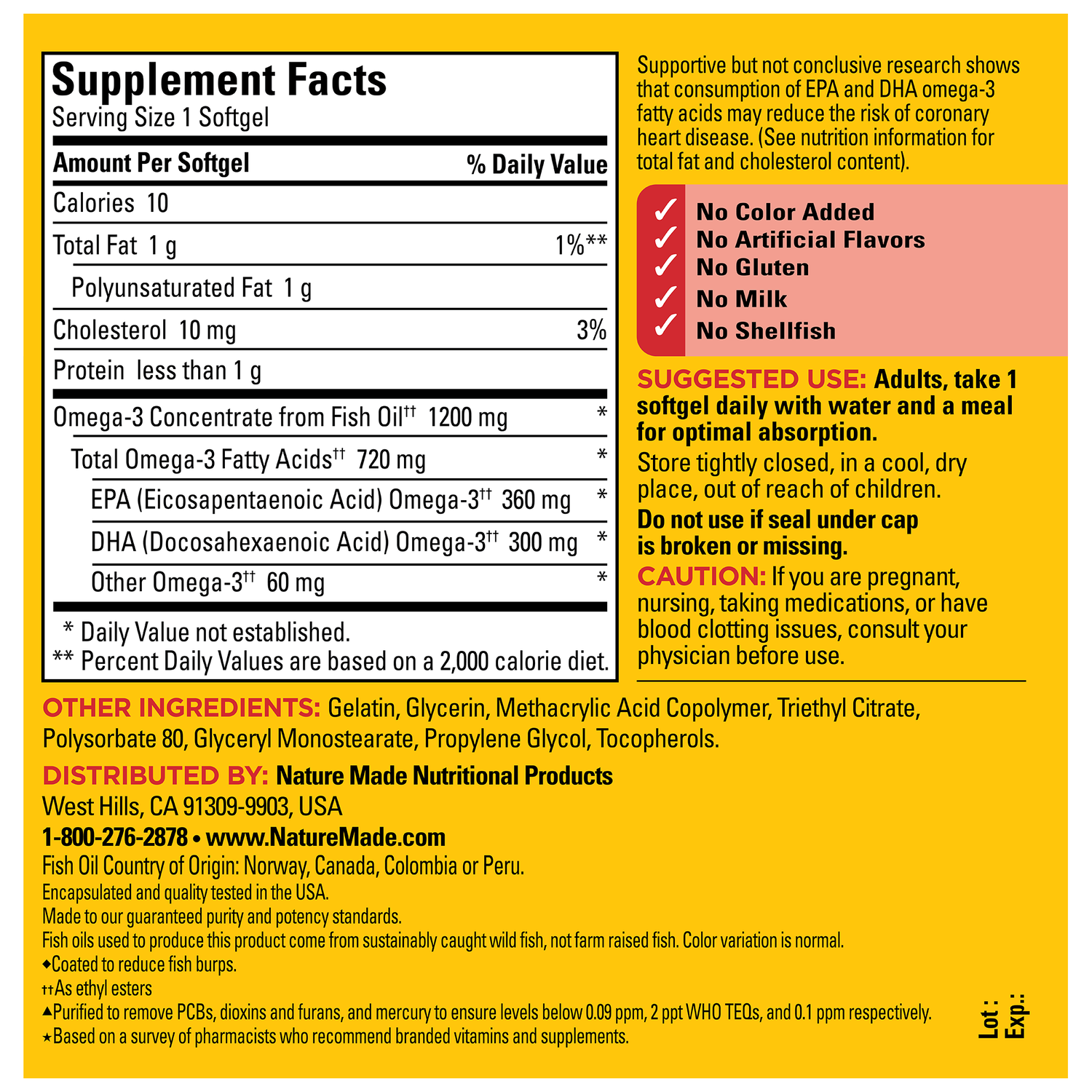 Burp-Less♦ Omega-3 From Fish Oil 1200 mg Softgels, One Per Day | 