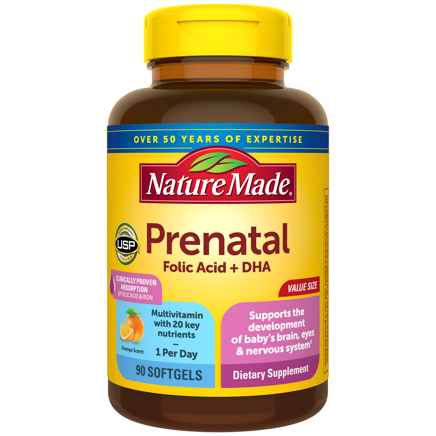 Prenatal Multivitamin Folic Acid + DHA Softgels | 90