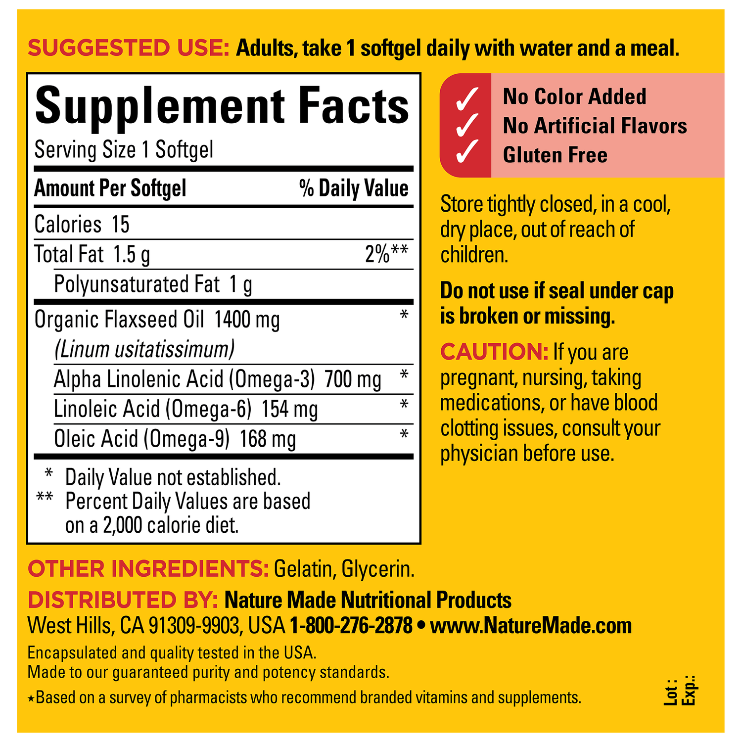 Flaxseed Oil 1400 mg Softgels | 