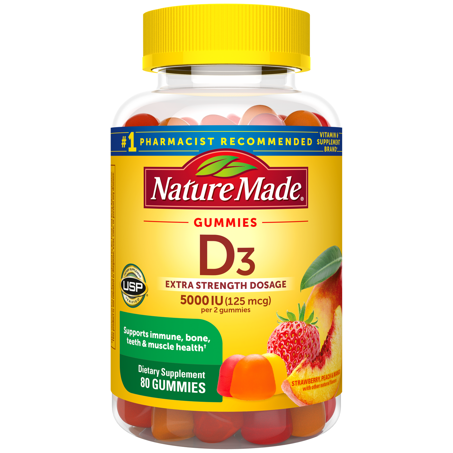 Vitamin D Extra Strength 5000 IU (125 mcg) Gummies | 80