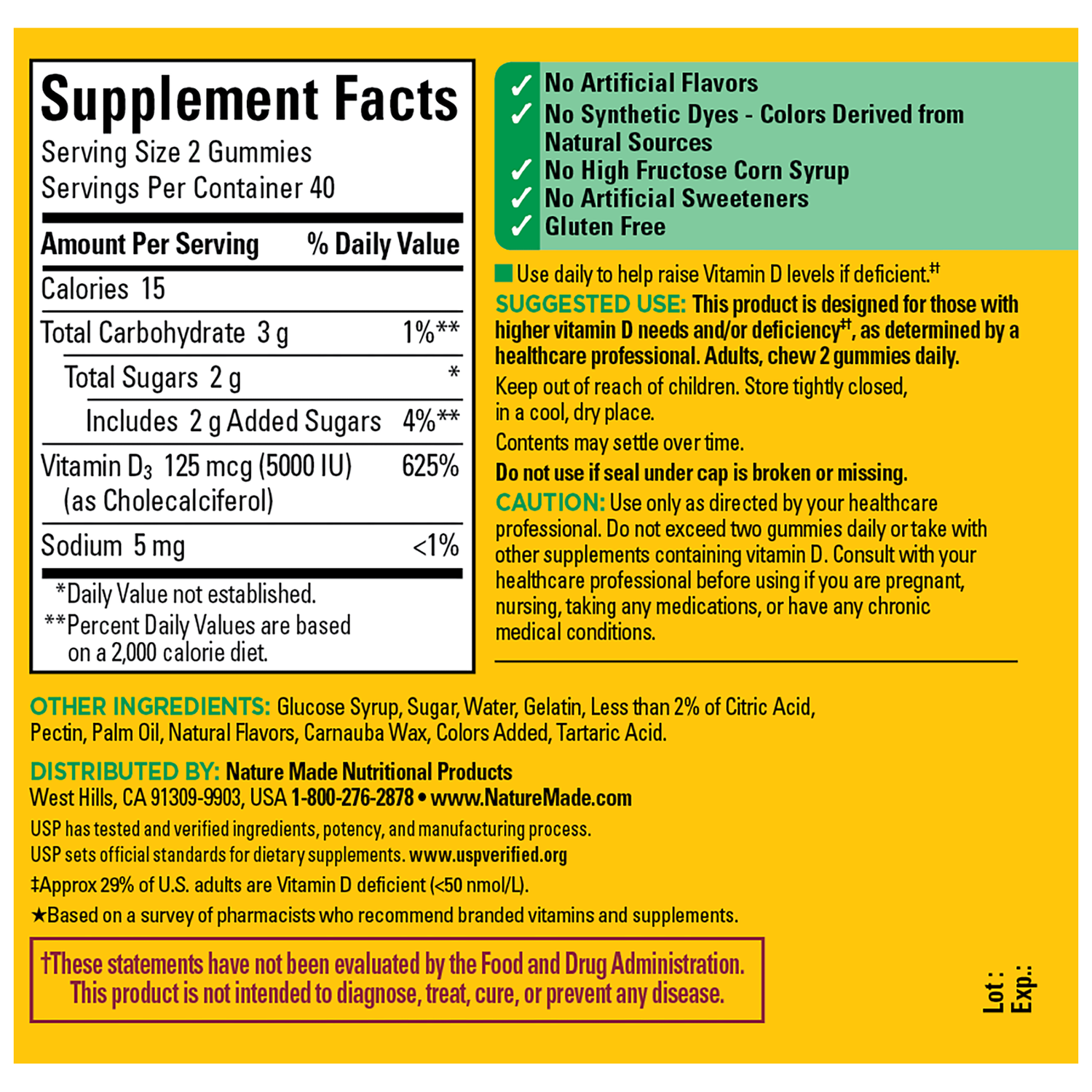 Vitamin D Extra Strength 5000 IU (125 mcg) Gummies | 80