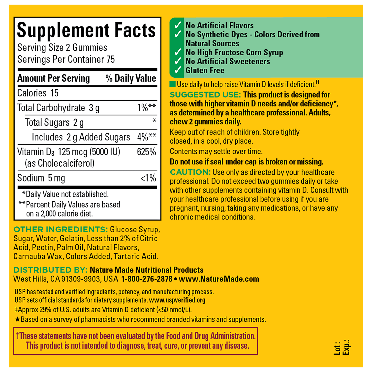 Vitamin D Extra Strength 5000 IU (125 mcg) Gummies | 150