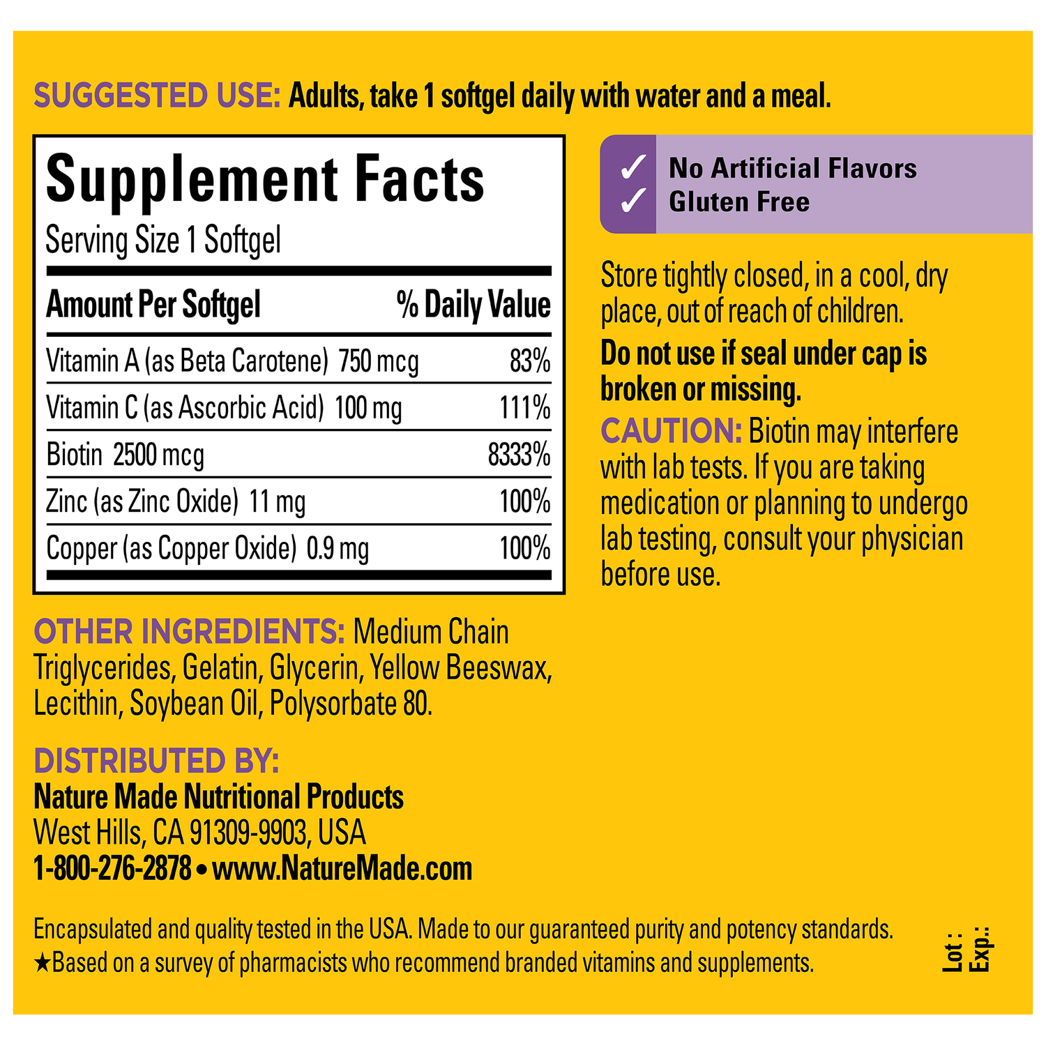 Hair-Skin-Nails‡ 2500 mcg Biotin Softgels | 120