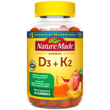 Nature Made D3 + K2 gummy supplement bottle on a white background