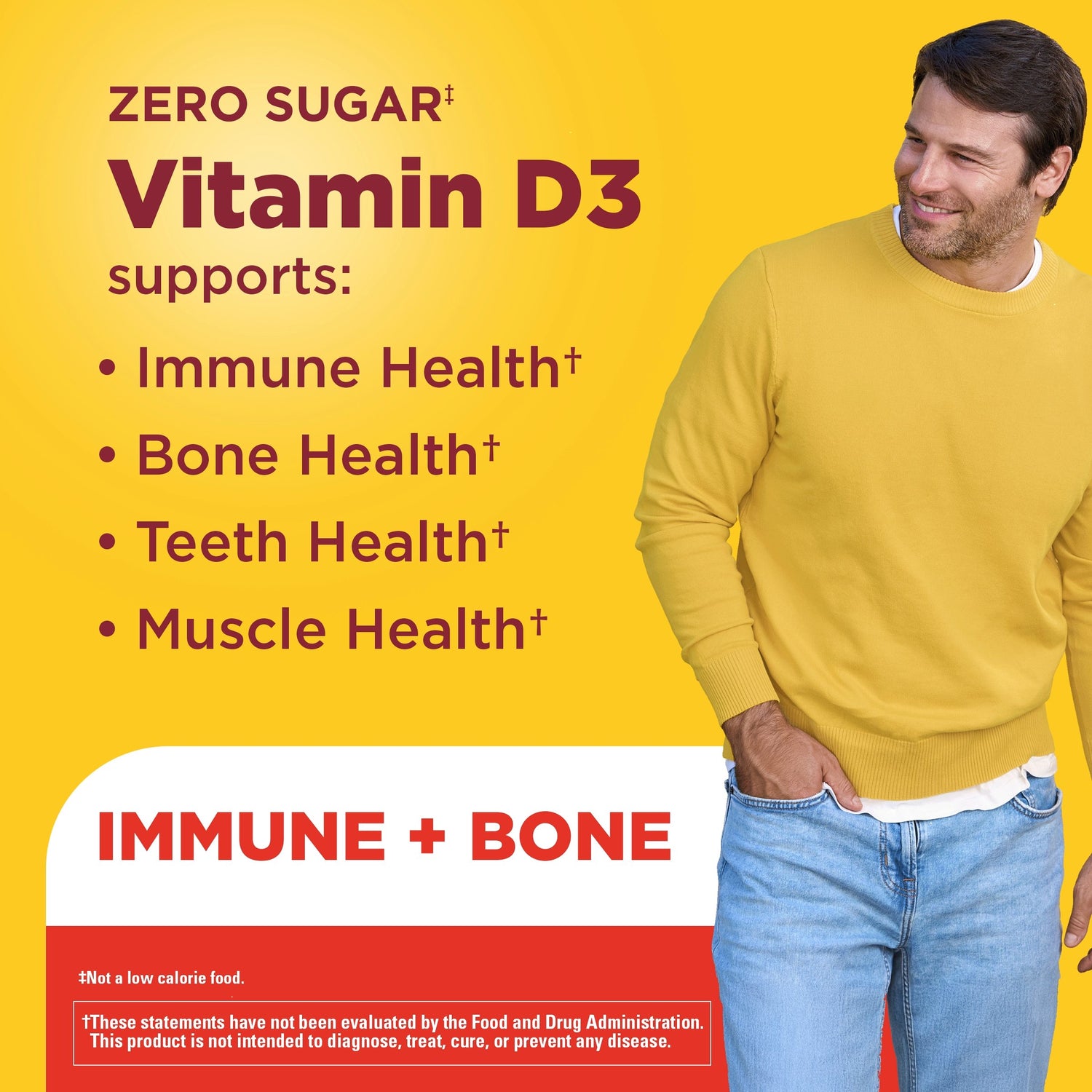 Zero Sugar Vitamin D3 Gummies | Nature Made Zero Sugar Vitamin D3 Gummies supporting immune, bone, teeth, and muscle health