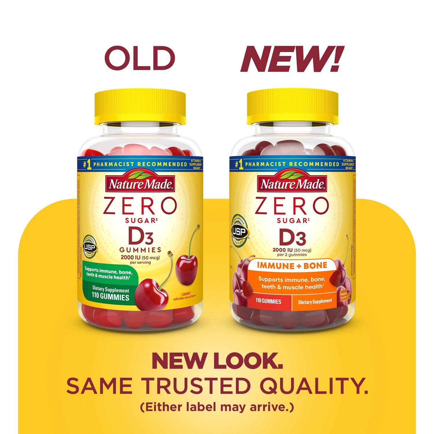 Zero Sugar Vitamin D3 Gummies | Nature Made Zero Sugar Vitamin D3 Gummies old and new packaging comparison