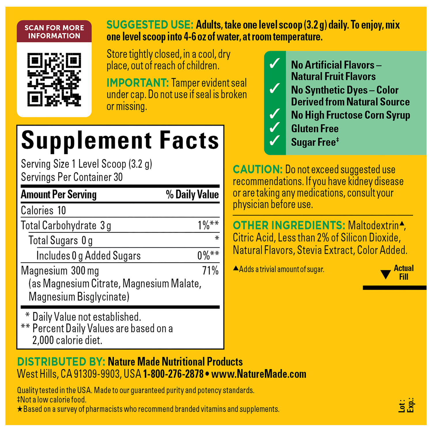 Magnesium Complex Powder | Nature Made High Absorption Magnesium Complex Powder Supplement Facts Panel – 30-day supply. Magnesium Citrate and Glycinate are better absorbed than Magnesium Oxide.