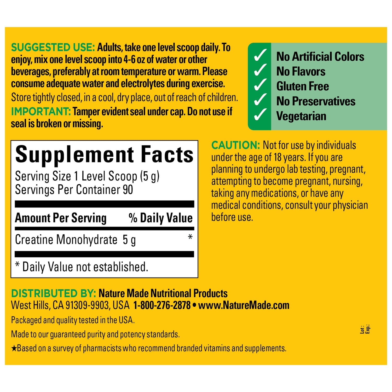 Micronized Creatine Monohydrate 5 g Drink Mix Powder | 90