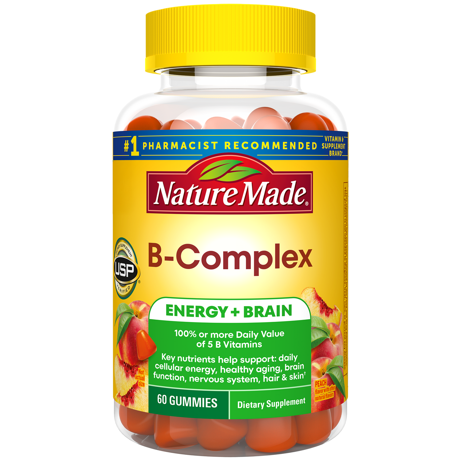B-Complex Gummies | Nature Made B-Complex gummy supplement bottle on a white background