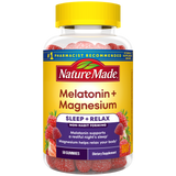 Nature Made Melatonin + Magnesium gummy supplement bottle.
