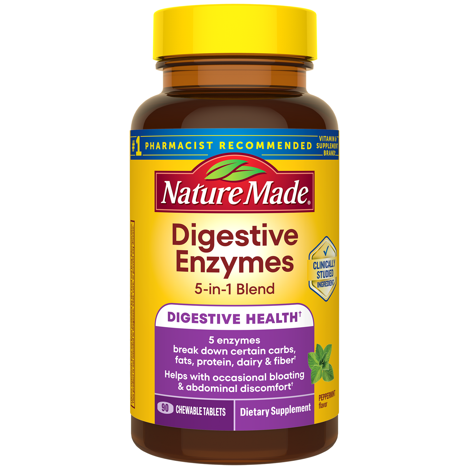 Digestive Enzymes 5-in-1 Blend Chewable Tablets | Nature Made Digestive Enzymes supplement bottle.