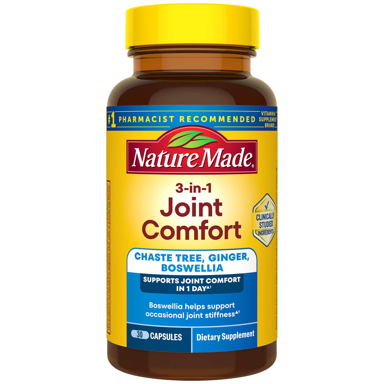 3-In-1 Joint Comfort Capsules | Nature Made 3-in-1 Joint Comfort supplement bottle on a white background
