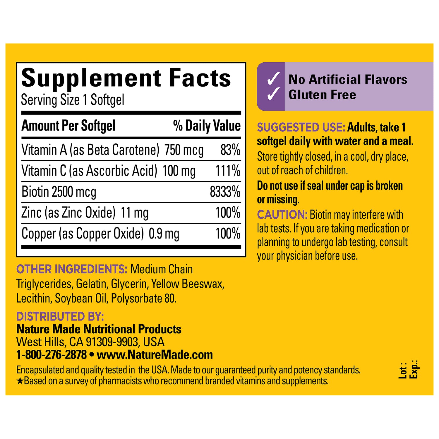 Hair-Skin-Nails‡ 2500 mcg Biotin Softgels | 60