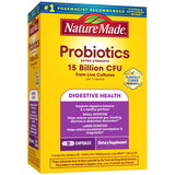 Nature Made Extra Strength Probiotics capsules front label with 15 billion CFU for digestive health support