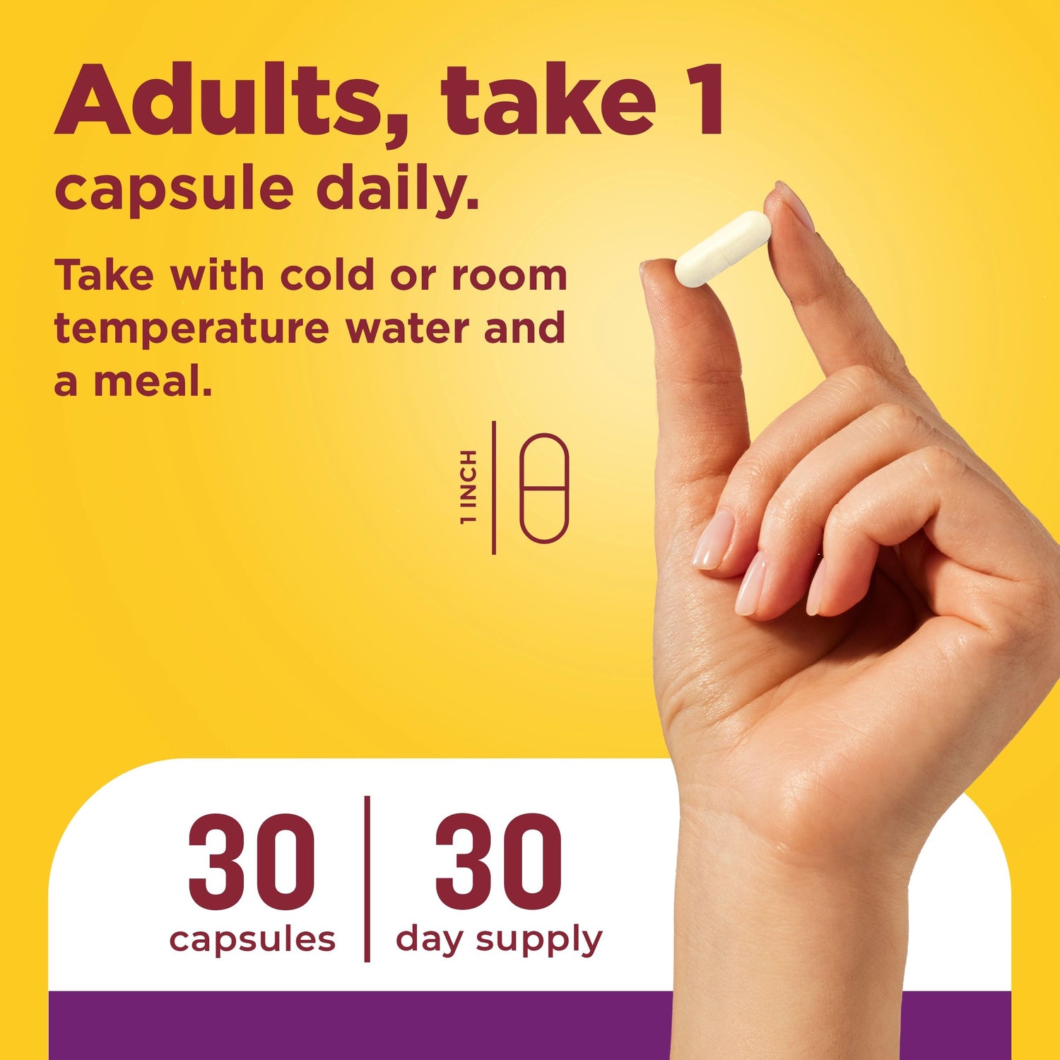 Probiotics Extra Strength 15 Billion CFU from Live Cultures Capsules | Hand holding probiotic capsule with daily use directions for digestive health support supplement