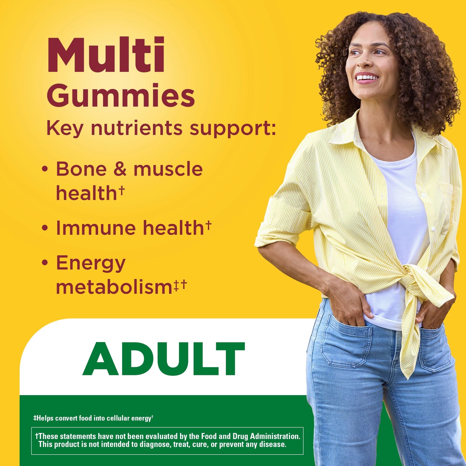 Multivitamin Gummies | Adult woman representing Nature Made Multi Gummies for immune, bone, muscle health, and energy metabolism support