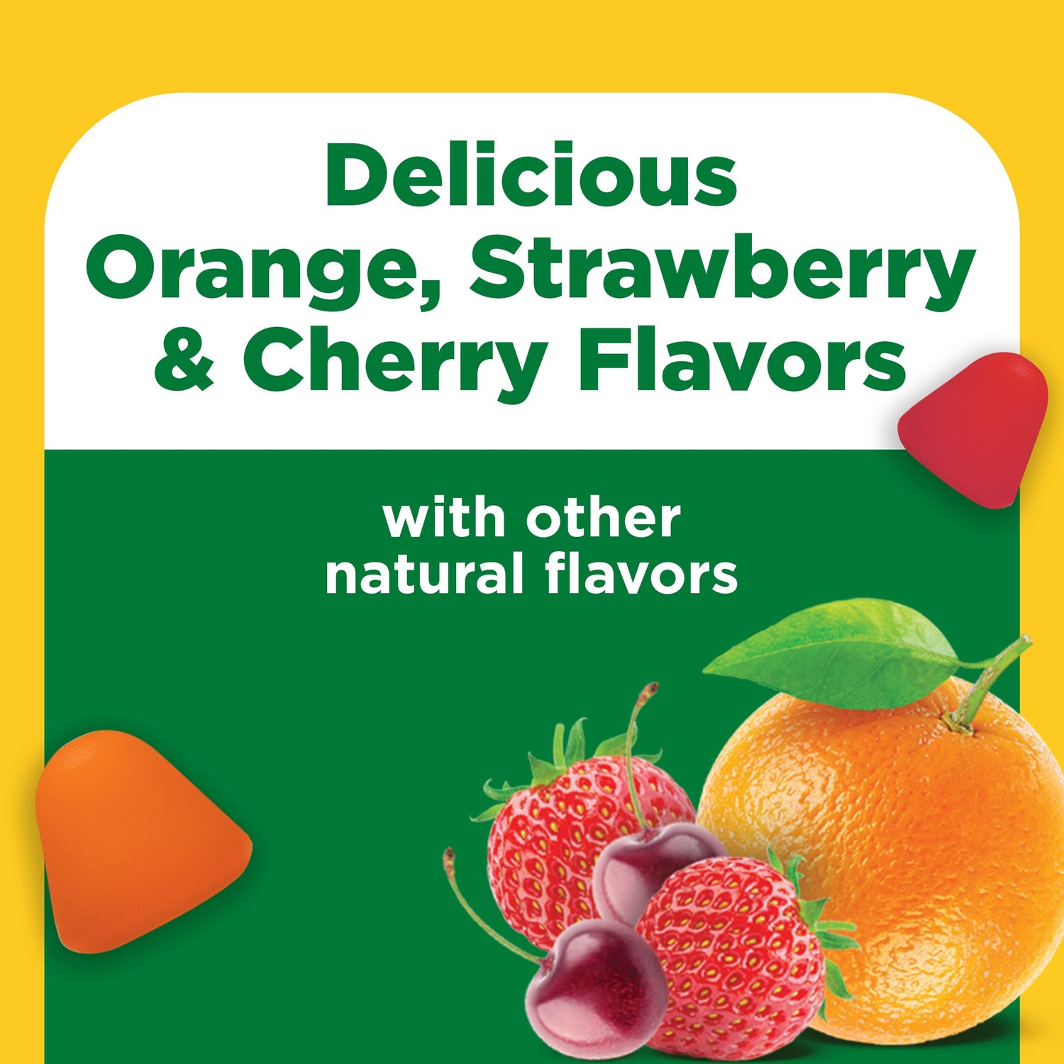 Multivitamin Gummies | Nature Made Adult Multi Gummies in orange, strawberry, and cherry flavors with fruit imagery