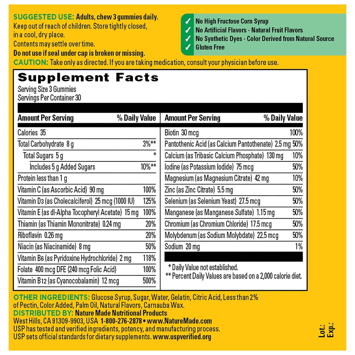 Advanced Multivitamin For Adults Gummies | Advance Multivitamin Gummies Supplement Facts label.