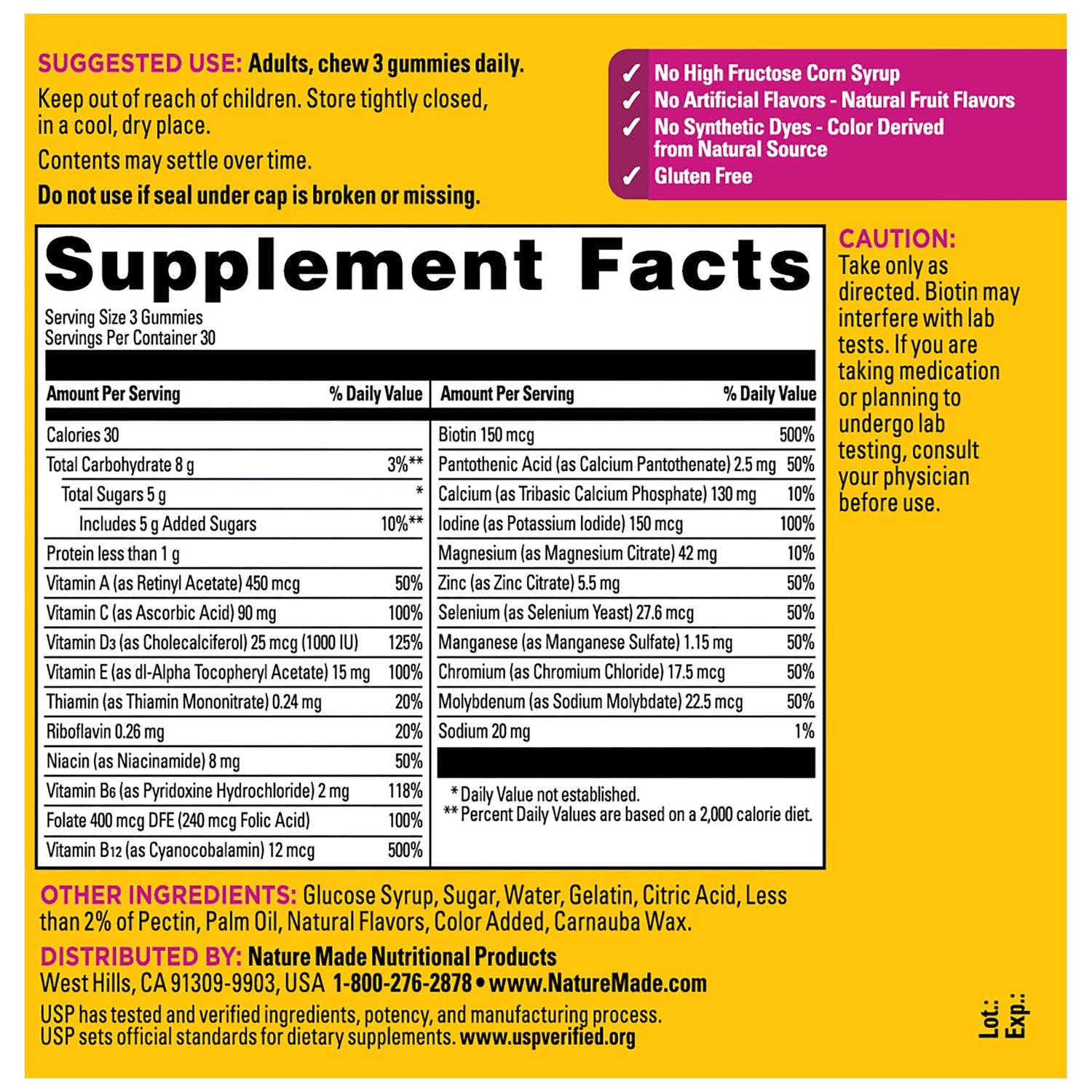Women's Advanced Multivitamin Gummies | Nature Made Advanced Multi Women Gummies supplement facts panel and ingredient information
