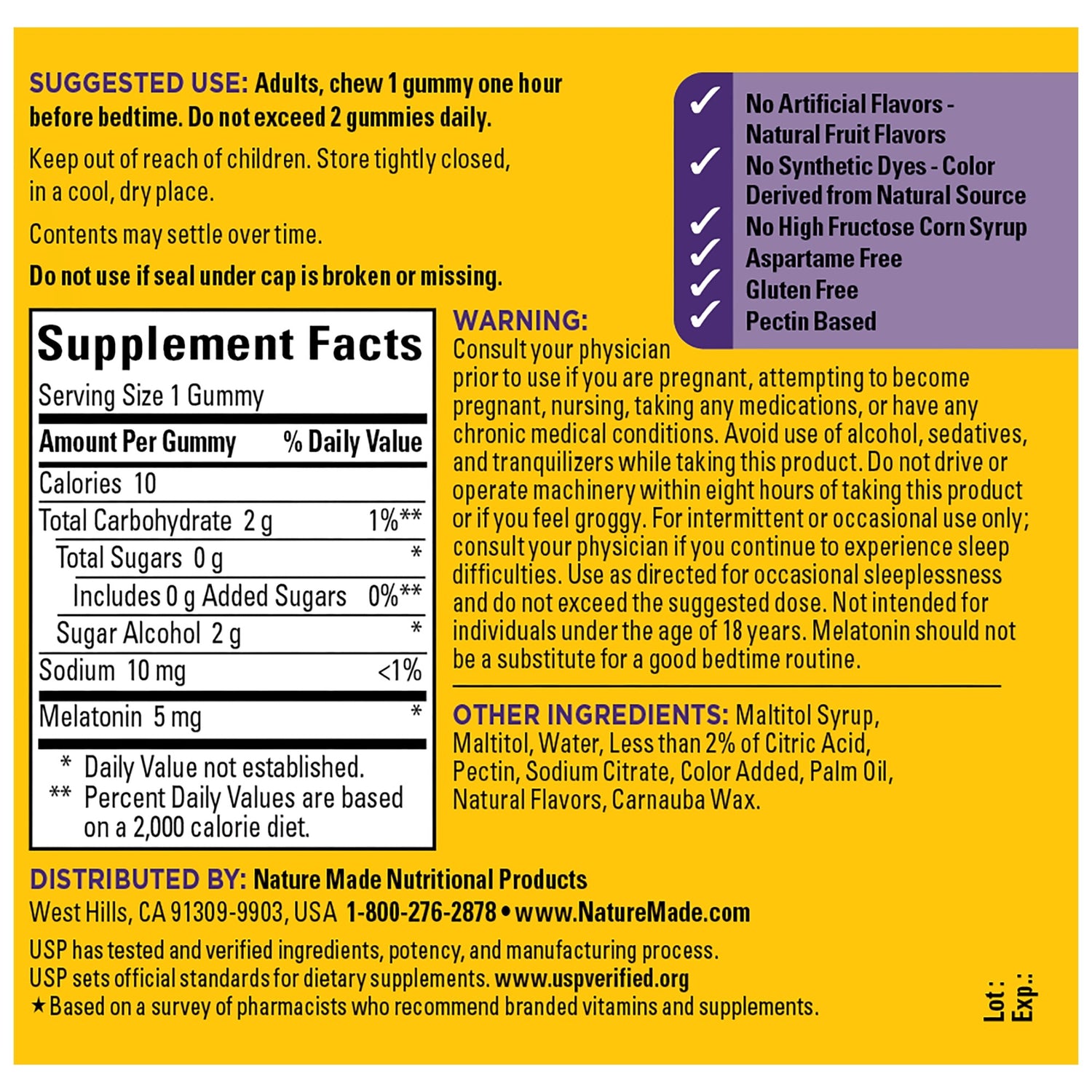 Zero Sugar‡ Melatonin Extra Strength 5 Mg Gummies | Supplement facts and usage directions for zero sugar melatonin gummies including warnings and ingredients