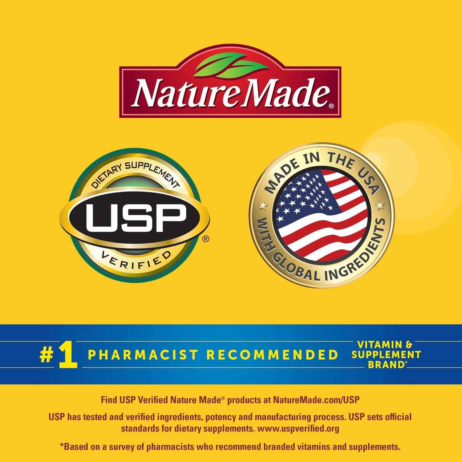Zero Sugar Vitamin D3 Gummies | Nature Made USP verified and Made in USA badges with #1 pharmacist recommended supplement brand