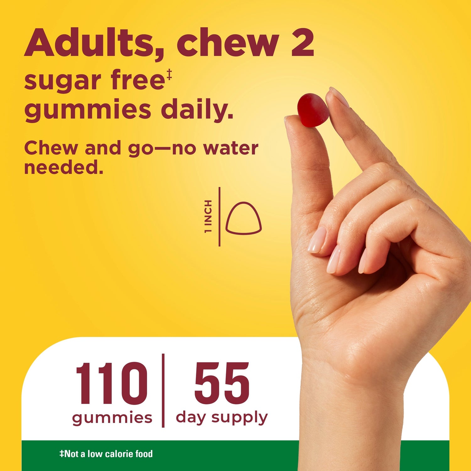 Zero Sugar‡ Energy◆ B12 Gummies 1000 Mcg Per Serving | Nature Made Zero Sugar B12 Gummies suggested use, chew 2 gummies daily