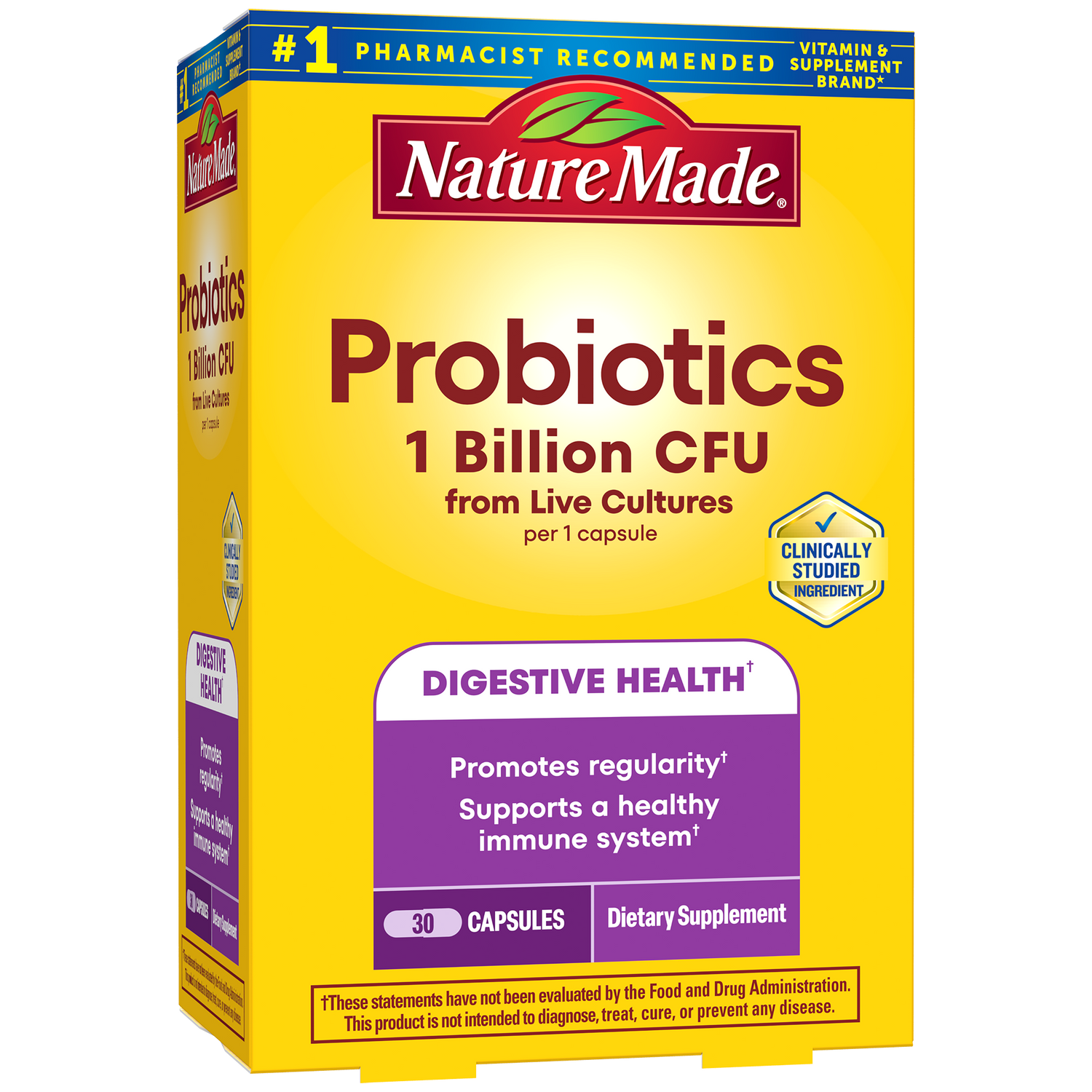 Probiotics 1 Billion CFU From Live Cultures Capsules | Nature Made Probiotics 1 Billion CFU From Live Cultures Capsules front packaging.