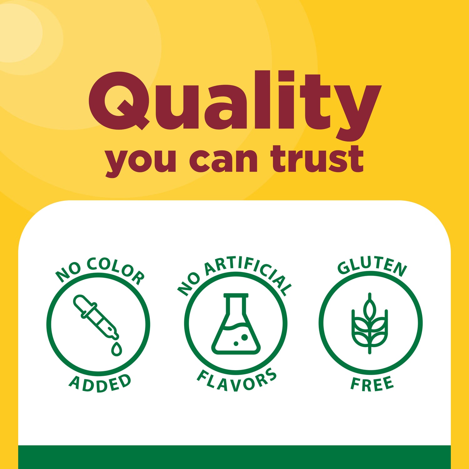 SuperGreens with 2 Billion CFU◆ Probiotics Capsules | Nature Made SuperGreens With Probiotic Capsules benefits icons with quality you can trust copy on a yellow background.