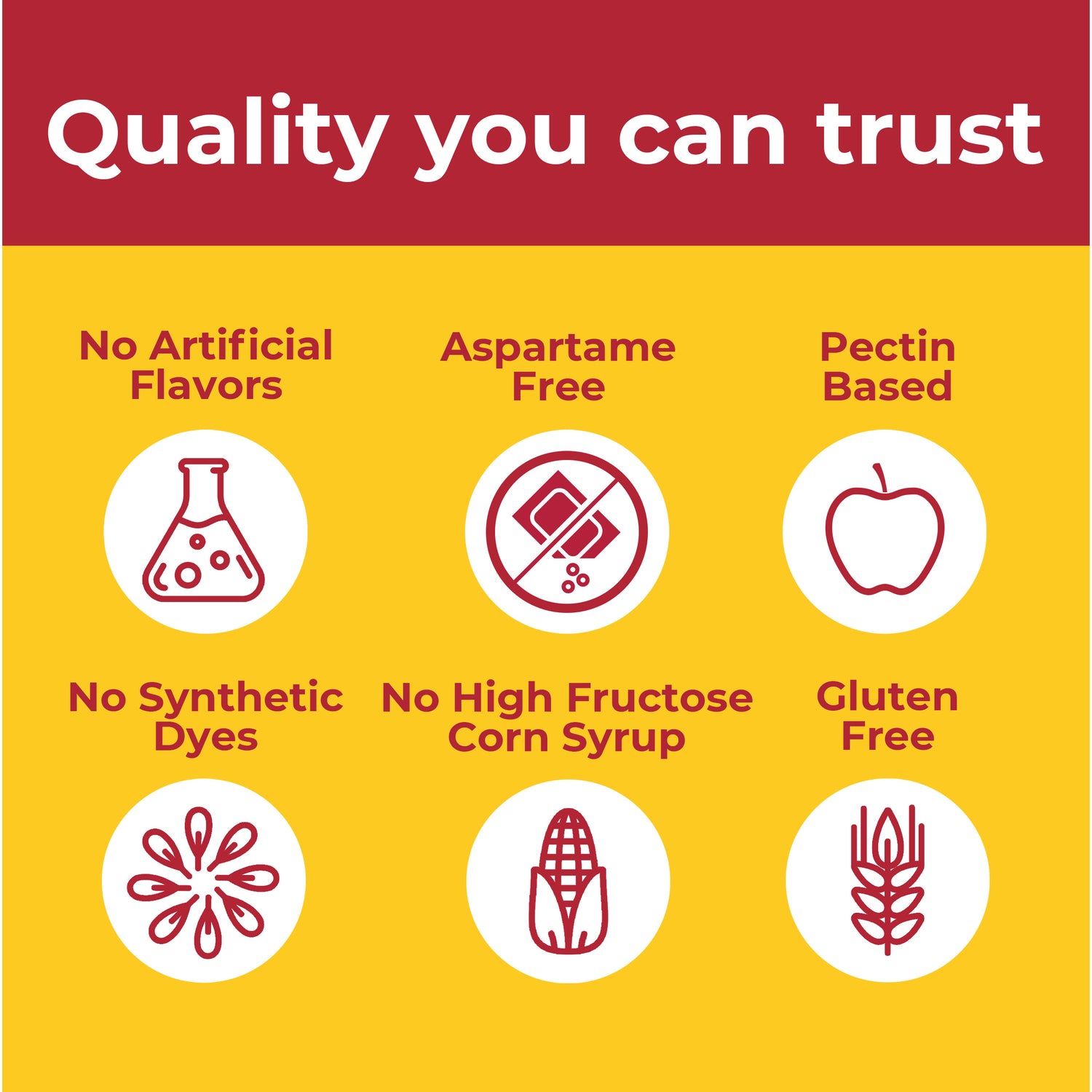 Zero Sugar‡ Hair Skin Nails Gummies | Quality you can trust. No artificial flavors, no synthetic dyes, no high fructose corn syrup, aspartame free, gluten free, pectin based.