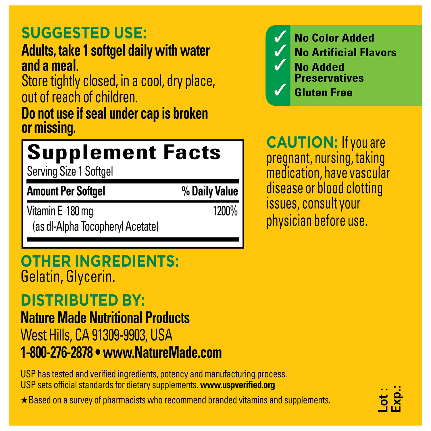 Vitamin E 400 IU (180 mg) dl-Alpha Softgels | 100