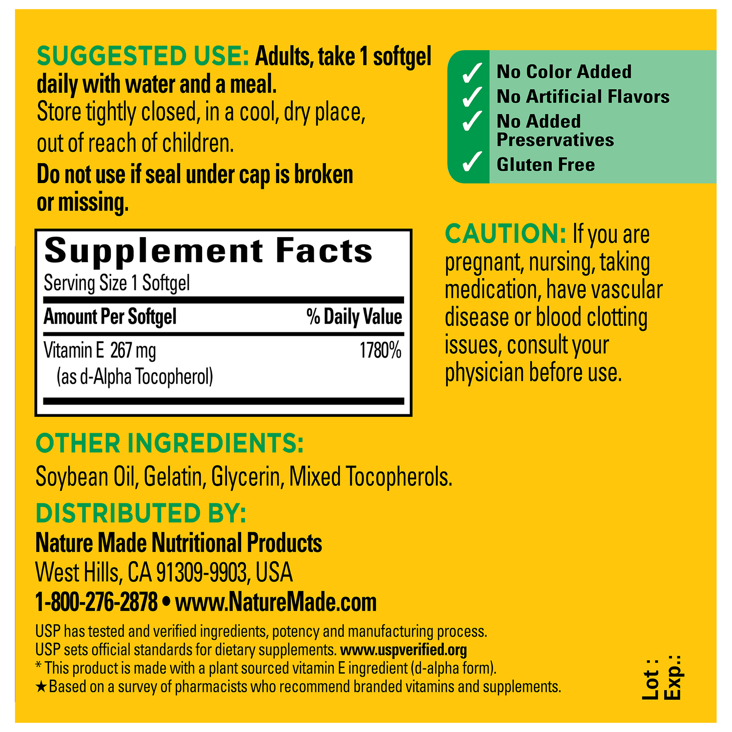 Vitamin E 400 IU (267 mg) d-Alpha Softgels | 