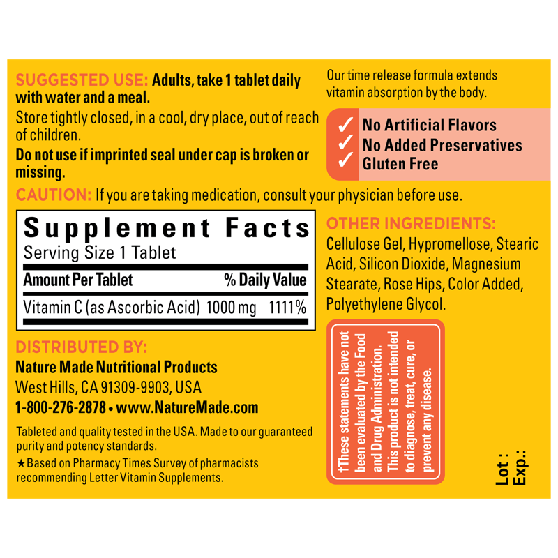 Vitamin C 1000 mg Time Release with Rose Hips Tablets | 