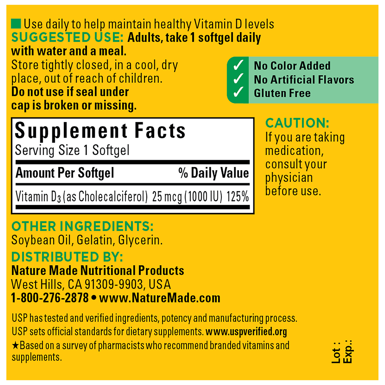 Vitamin D3 1000 IU (25 mcg) Softgels | 100