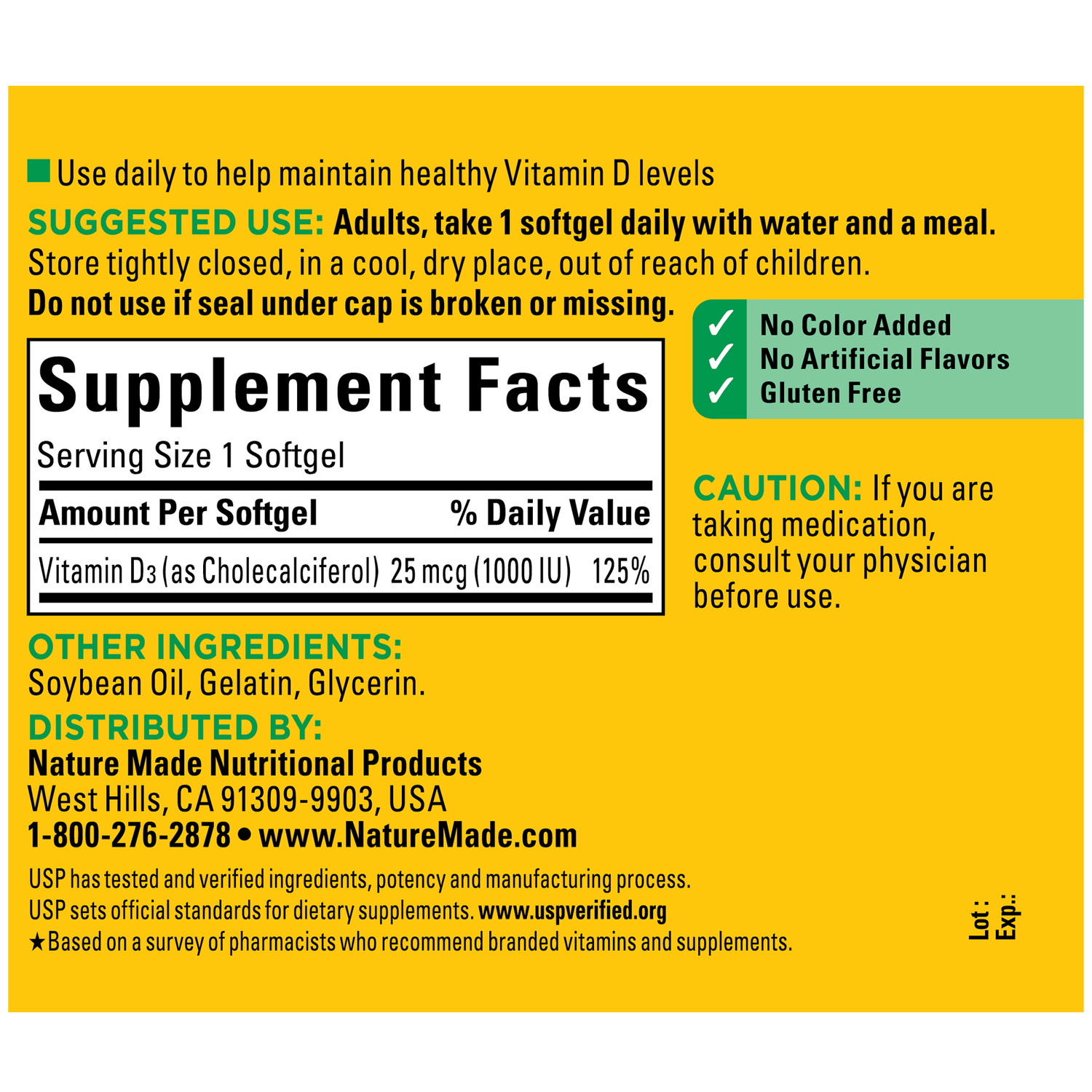 Vitamin D3 1000 IU (25 mcg) Softgels | 180