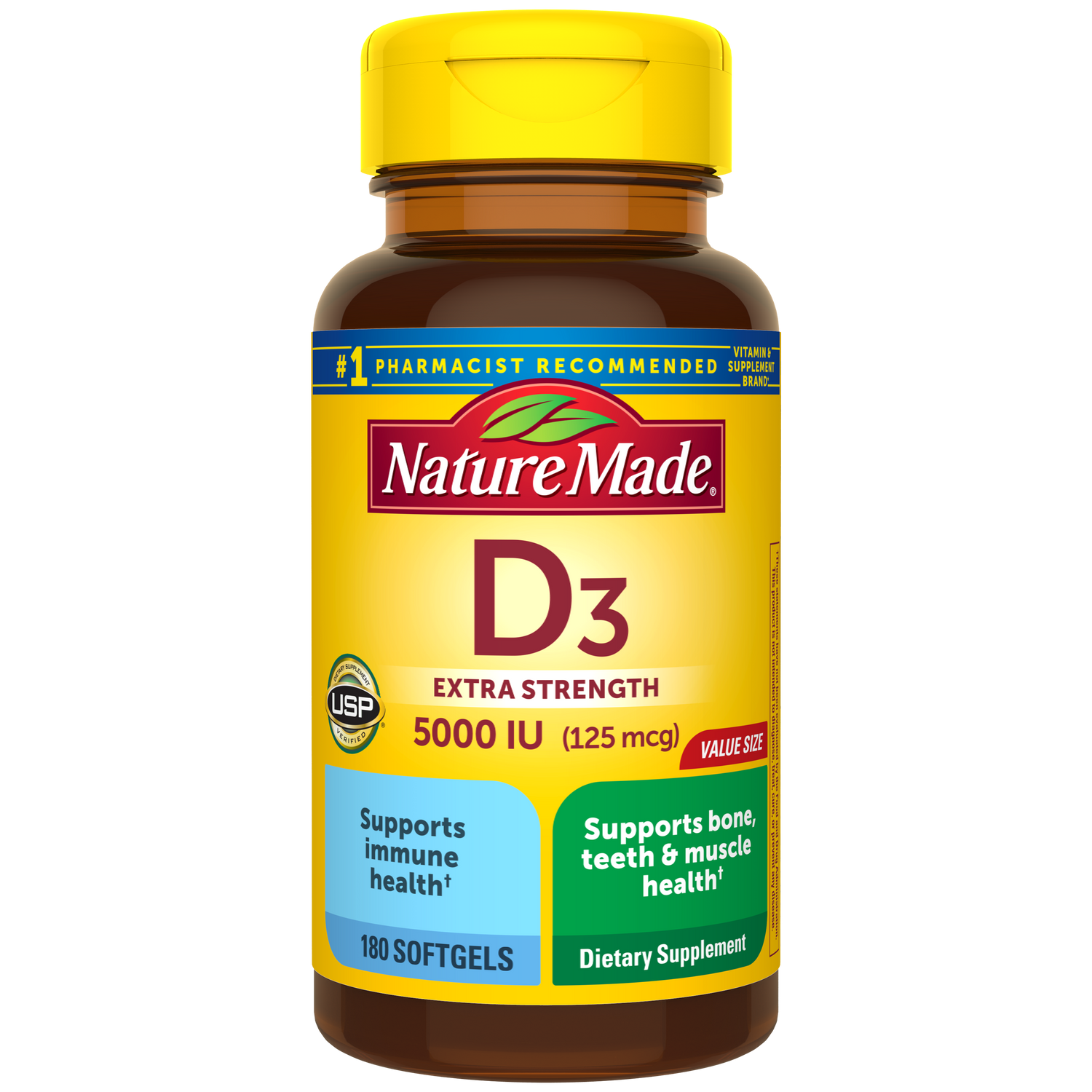 Vitamin D3 Extra Strength 5000 IU (125 mcg) Softgels | 180