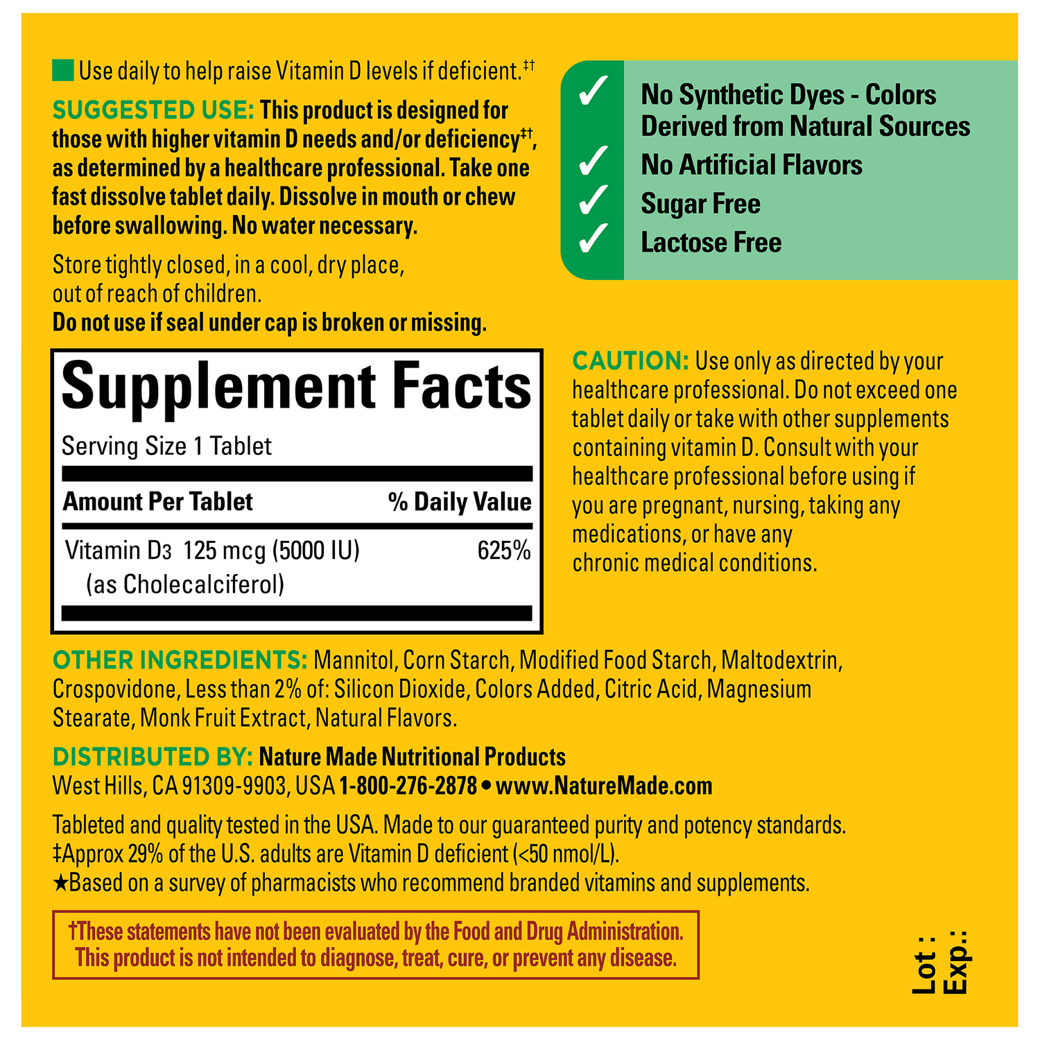 Vitamin D3 5000 IU (125 mcg) Fast Dissolve Tablets | 