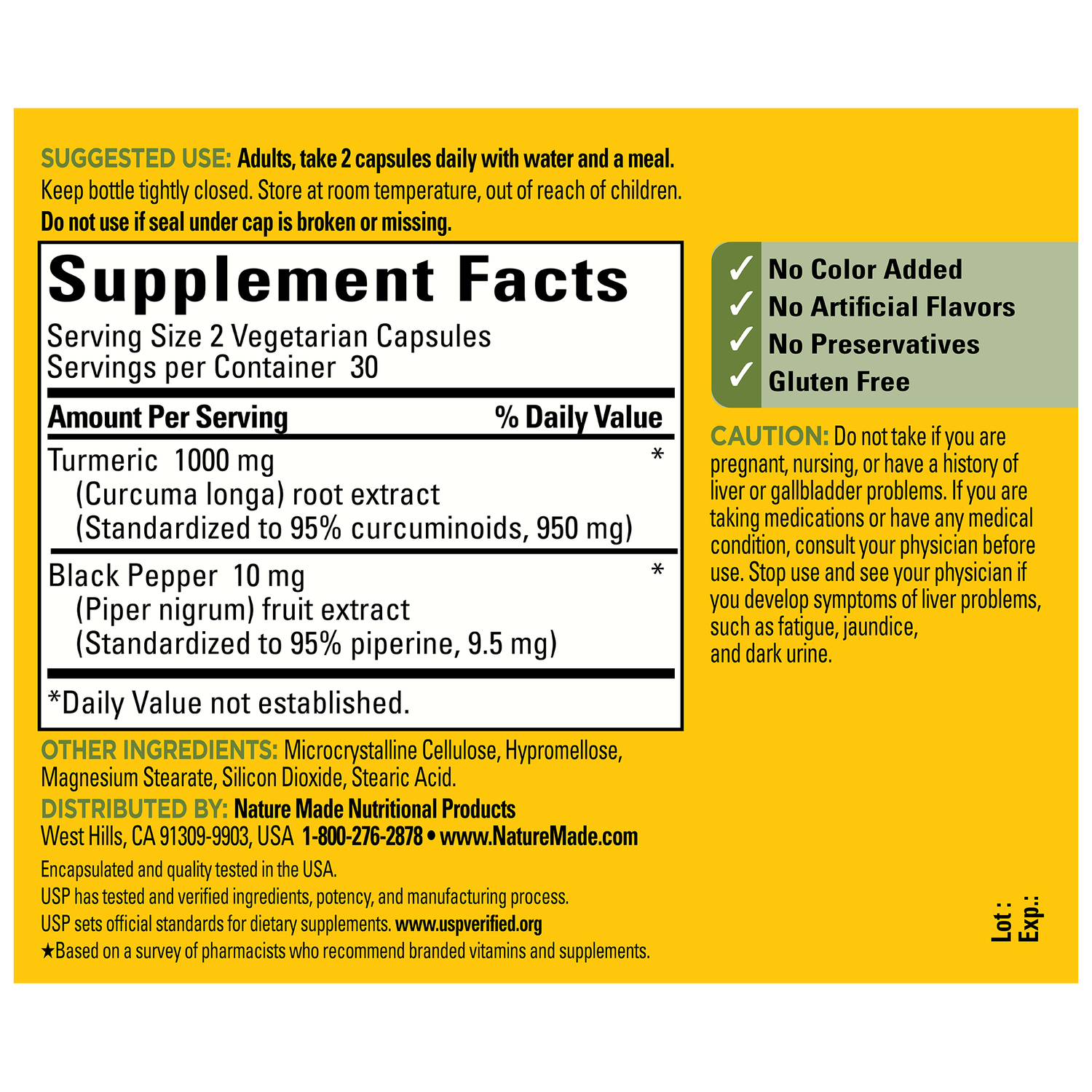 Turmeric Extra Strength 1000 mg (950 mg Curcuminoids) Per Serving Capsules | 